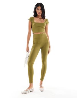 Miss Selfridge Miss Selfridge polyamide leggings in olive - part of a set-Green