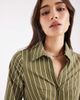 Miss Selfridge Miss Selfridge poplin fitted shirt in olive stripe-Green - 4