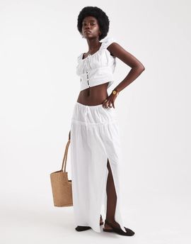 Miss Selfridge Miss Selfridge poplin maxi skirt in white - part of a set-Red