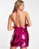 Miss Selfridge Miss Selfridge Premium disc sequin halter mini dress in bright pink - BPINK - 4