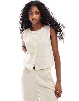 Miss Selfridge Miss Selfridge premium soft rib vest in ivory - part of a set-Brown