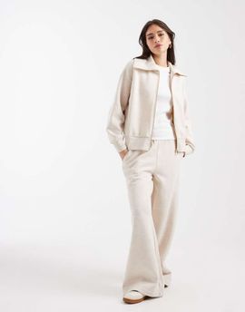 Miss Selfridge Miss Selfridge premium wide leg sweatpants in oatmeal - part of a set-Neutral