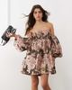 Miss Selfridge Miss Selfridge puff sleeve bardot dress in jacquard print-Multi - 4