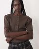 Miss Selfridge Miss Selfridge puff sleeve button down top in chocolate brown - part of a set - 1