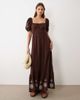 Miss Selfridge Miss Selfridge puff sleeve maxi dress with embroidery in chocolate brown - 1
