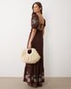 Miss Selfridge Miss Selfridge puff sleeve maxi dress with embroidery in chocolate brown - 2