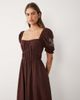 Miss Selfridge Miss Selfridge puff sleeve maxi dress with embroidery in chocolate brown - 3