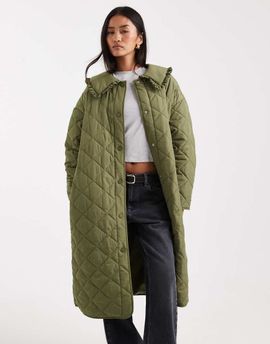 Miss Selfridge Miss Selfridge quilted liner maxi coat in khaki green