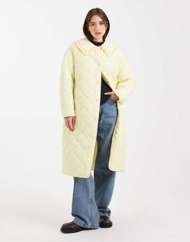 Miss Selfridge Miss Selfridge quilted maxi coat in buttermilk-Yellow