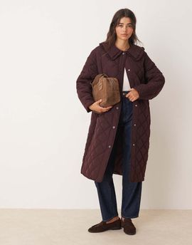 Miss Selfridge Miss Selfridge quilted maxi coat in plum-Purple