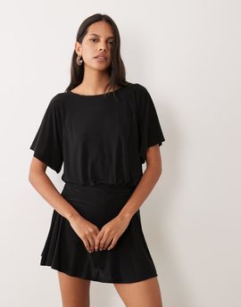 Miss Selfridge Miss Selfridge raglan sleeve skort romper in black