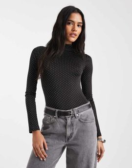 Miss Selfridge Miss Selfridge rhinestone bodysuit in black-Brown