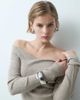 Miss Selfridge Miss Selfridge rib knit cross over fitted long sleeve top in oatmeal heather-NEUTRAL - 3