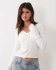 Miss Selfridge Miss Selfridge rib knit lace button up long sleeve top in cream-WHITE - 1