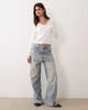 Miss Selfridge Miss Selfridge rib knit lace button up long sleeve top in cream-WHITE - 2