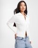 Miss Selfridge Miss Selfridge rib knit zip detail collared cardigan in cream-White - 3