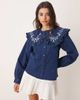 Miss Selfridge Miss Selfridge ruffle embroidered collar denim shirt in indigo-Navy - 1
