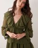 Miss Selfridge Miss Selfridge ruffle trim tie front chiffon dress in olive-Purple - 4