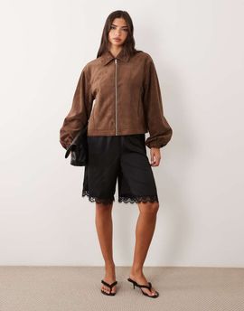 Miss Selfridge Miss Selfridge satin and lace bermuda short in black