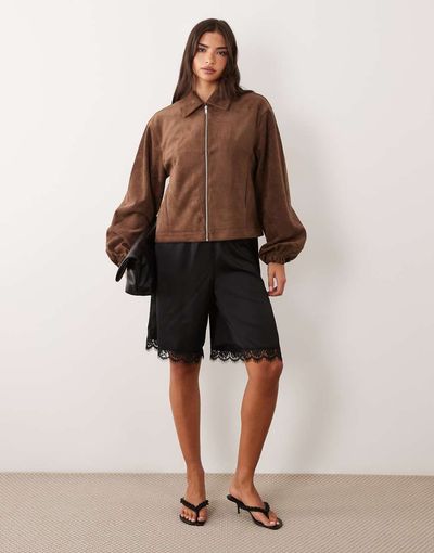 Miss Selfridge Miss Selfridge satin and lace bermuda short in black