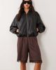 Miss Selfridge Miss Selfridge satin and lace bermuda short in chocolate-No color - 1