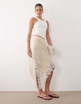 Miss Selfridge Miss Selfridge satin asymmetric maxi skirt in buttermilk-Yellow