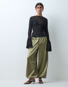 Miss Selfridge Miss Selfridge satin balloon pants in khaki-Green