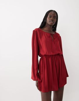 Miss Selfridge Miss Selfridge satin boho mini dress in red-No color
