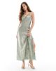 Miss Selfridge Miss Selfridge satin cami maxi dress in green metallic-Neutral - 1