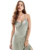 Miss Selfridge Miss Selfridge satin cami maxi dress in green metallic-Neutral - 4