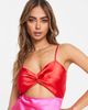 Miss Selfridge Miss Selfridge satin cut out color block mini dress in pink and red-Multi - 4