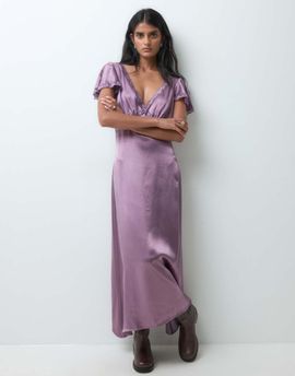 Miss Selfridge Miss Selfridge satin lace midi tea dress in grape-PURPLE