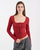 Miss Selfridge Miss Selfridge scoop front corset top with lace trim in burgundy-Red - 1
