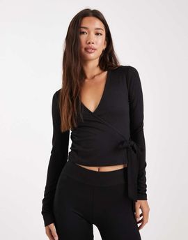 Miss Selfridge Miss Selfridge sculpted wrap top in black