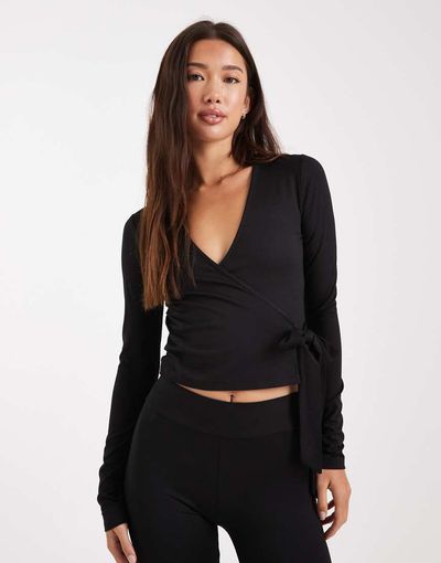 Miss Selfridge Miss Selfridge sculpted wrap top in black