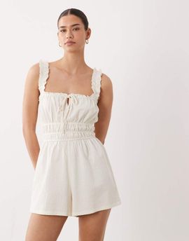 Miss Selfridge Miss Selfridge seersucker shirred romper in cream-White