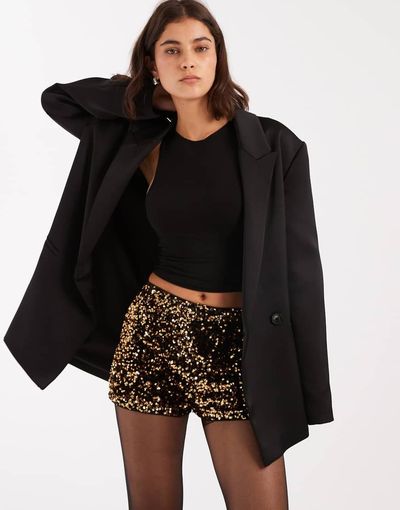 Miss Selfridge Miss Selfridge sequin booty shorts-Gold