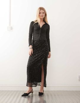 Miss Selfridge Miss Selfridge sequin maxi skirt in black-Gray