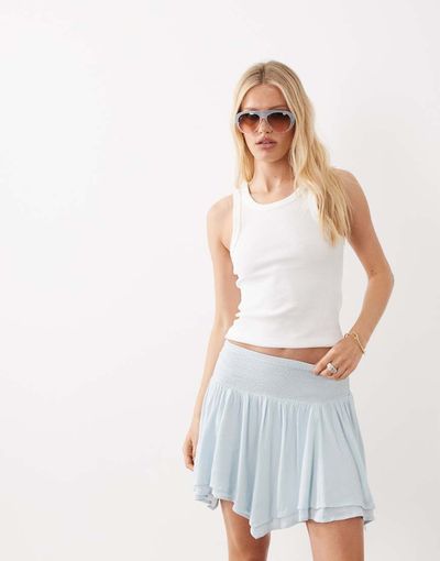 Miss Selfridge Miss Selfridge shirred waist handkerchief hem mini skirt in blue