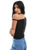 Miss Selfridge Miss Selfridge slinky twisted sleeve top in black - 2