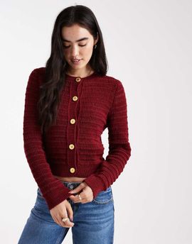 Miss Selfridge Miss Selfridge slouchy cardigan in burgundy-Red