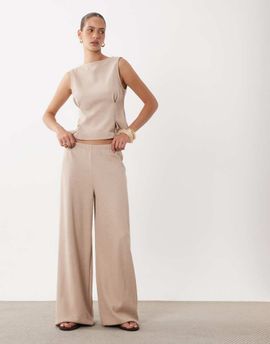 Miss Selfridge Miss Selfridge soft rib wide leg pants - part of a set-Neutral