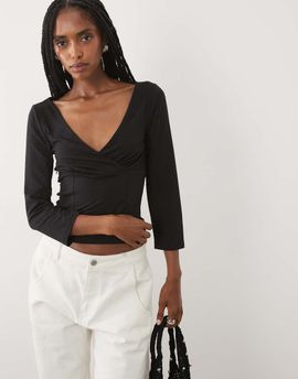 Miss Selfridge Miss Selfridge soft touch wrap corset seamed top in black