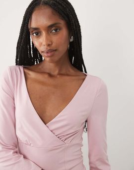 Miss Selfridge Miss Selfridge soft touch wrap corset seamed top in pink-Purple