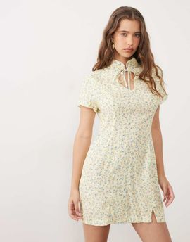 Miss Selfridge Miss Selfridge spun mandarin mini dress in yellow ditsy