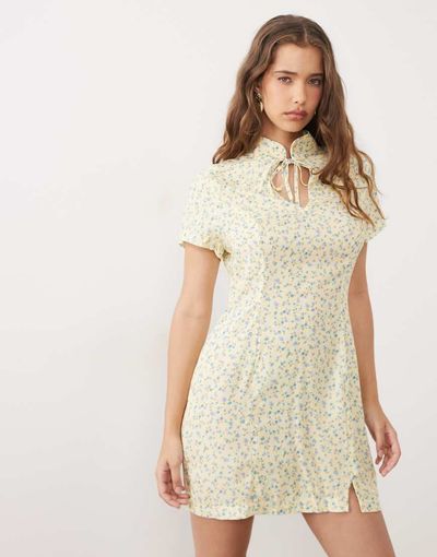 Miss Selfridge Miss Selfridge spun mandarin mini dress in yellow ditsy