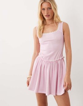 Miss Selfridge Miss Selfridge square neck mini dress in pink gingham