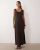 Miss Selfridge Miss Selfridge square neck textured maxi dress in chocolate-Green - 1