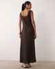 Miss Selfridge Miss Selfridge square neck textured maxi dress in chocolate-Green - 4
