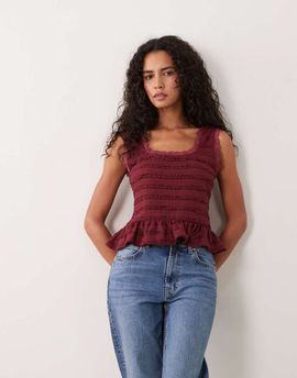 Miss Selfridge Miss Selfridge square neck textured top with peplum hem in pink